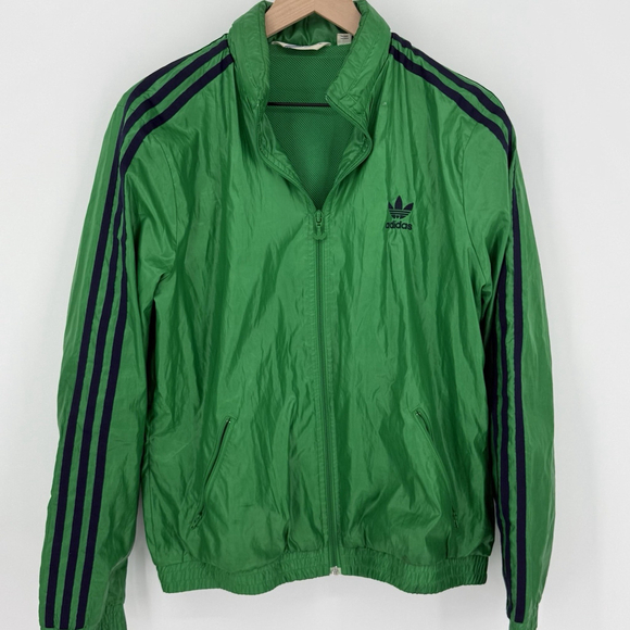 Adidas Windbreaker Jacket K-Way Green Blue Large Women Waterproof - Picture 1 of 7